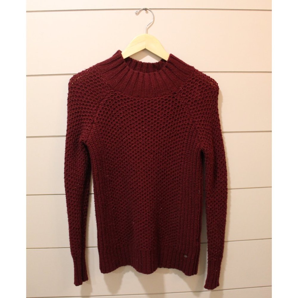 Maroon Mock Neck Thick Knit Sweater